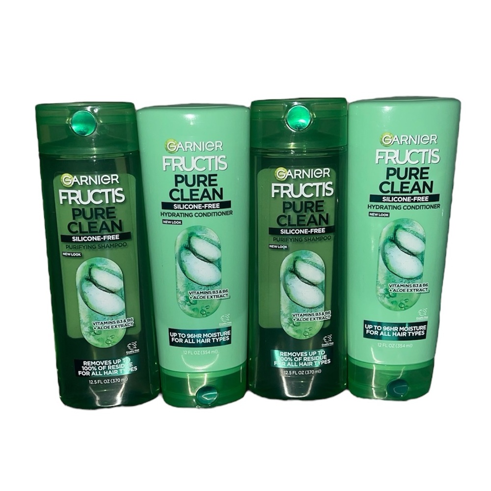 Lot Of 4 Garnier Fructis Pure Clean Shampoo & Conditoner, 12 / 12.5 Fl Oz